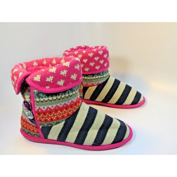 Steve Madden Faux Fur Sweater Boots Women's Size 7 MultiColor Hearts Rhinestone - Picture 4 of 14